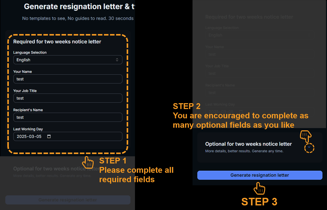 AI Resignation Letter Generator App Screenshot